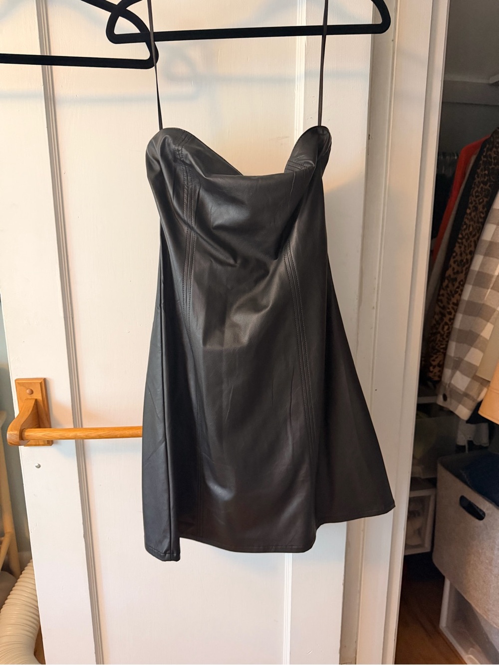 H&M Black Faux Leather Strapless Mini Dress